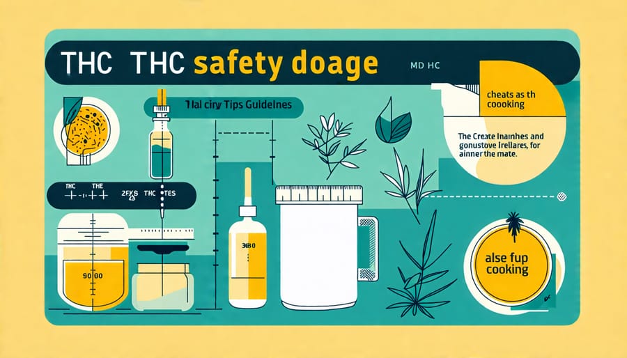 Illustration showing safe THC dosage guidelines and safety tips for culinary use