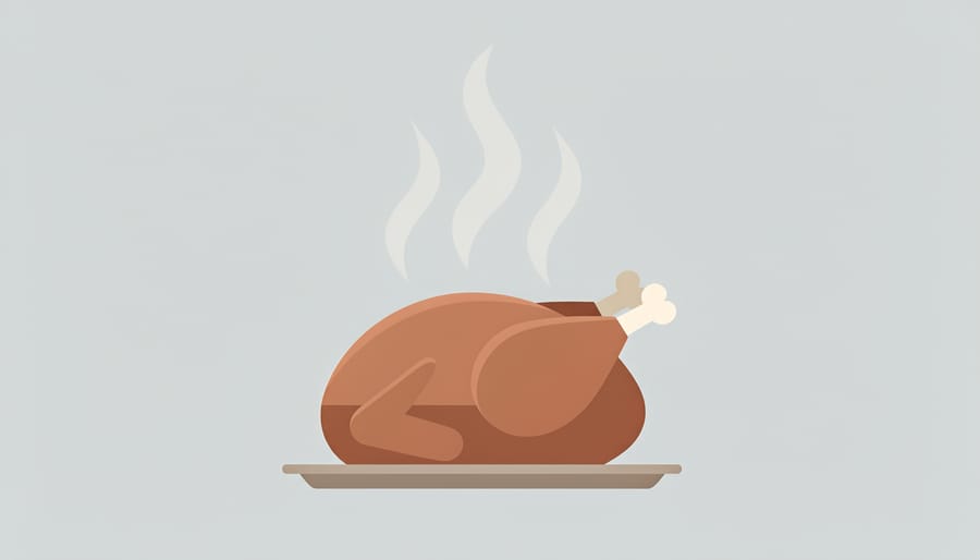 Roasting turkey resting after being removed from the oven with steam rising from the pan